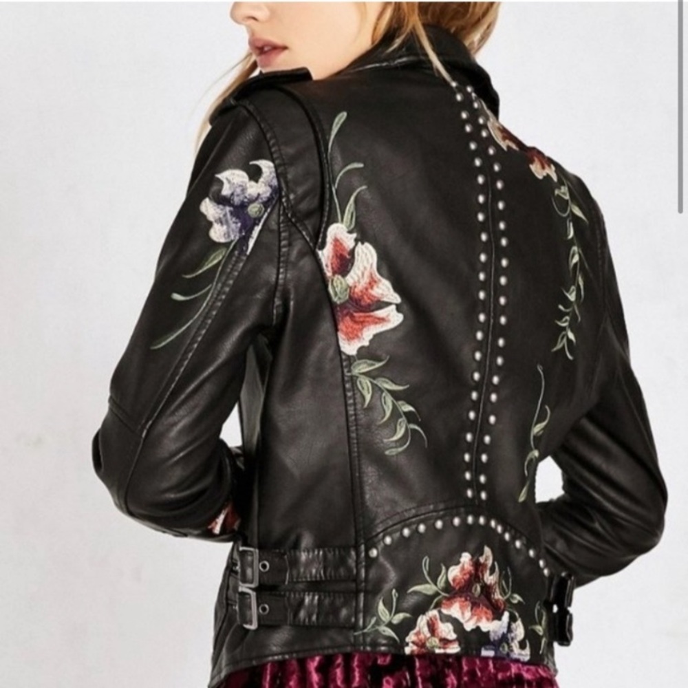 Blank NYC embroidered Moro jacket, faux leather, XS NWOT
